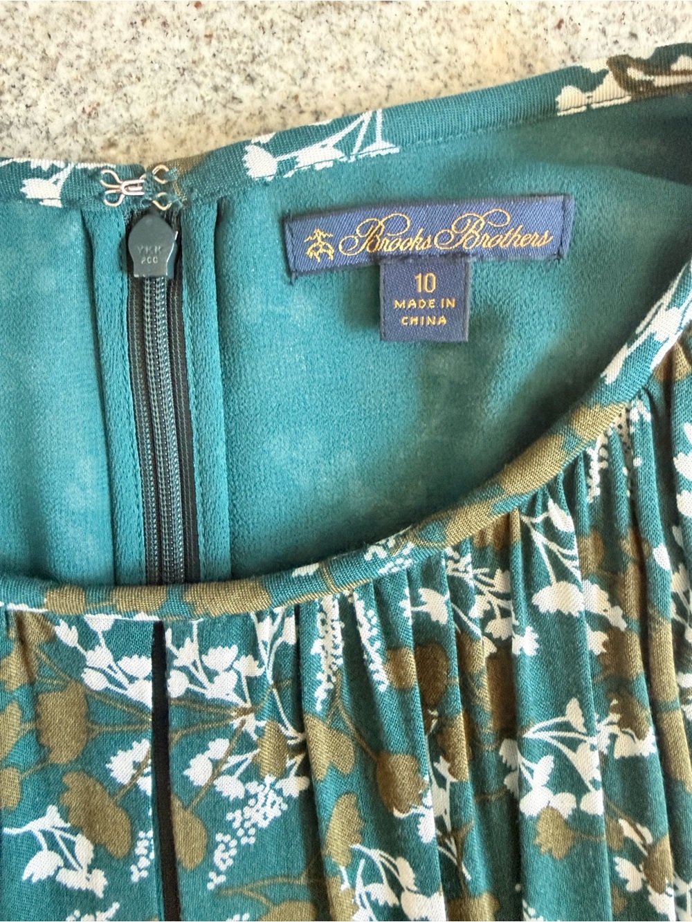 Brooks Brothers Teal and Olive Floral Pleated Dress